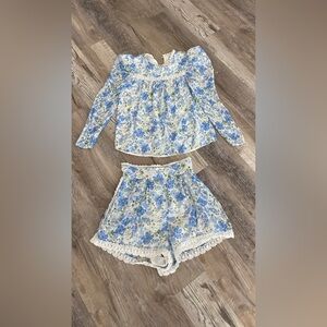 Rahi Blue Floral Long Sleeve Top & Shorts Set size xsmall